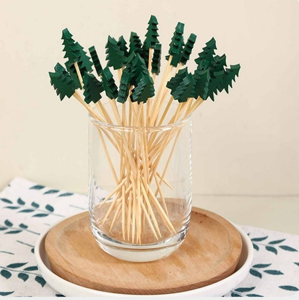 Christmas Tree Wooden Cocktail Sticks Green Pine Christmas Party Decorations